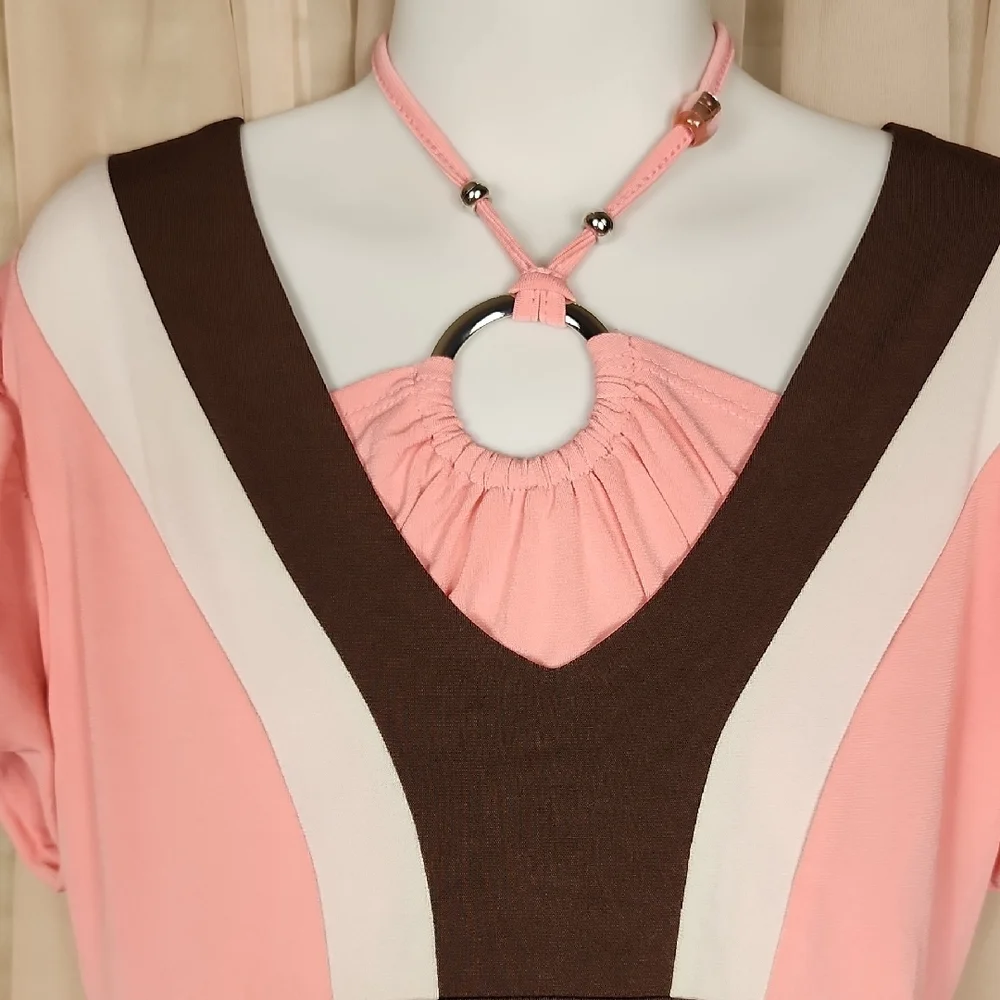 CANDIE'S GIRL | Y2K Pink Brown Colorblock Balletcore Bubble Sleeve Dress | 16